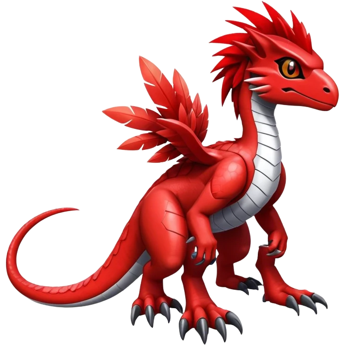 Furry feather-mane Cool Edgy Futuristic shiny Digimon-Fakemon-Guilmon-Velociraptor full body   emoji
