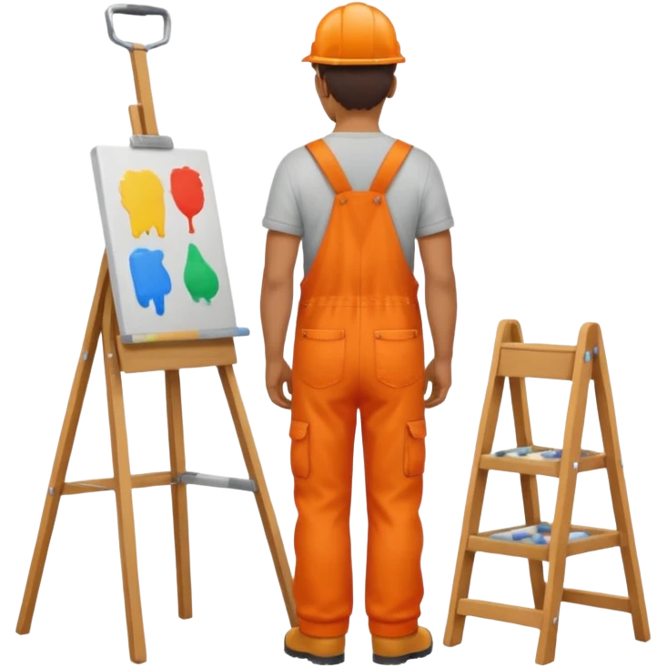 painter in orange overalls standing full body facing away emoji