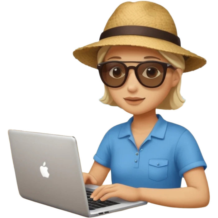 person am laptop und im hintergrund einen strand. bitte neutralen menschen, also keine frau und keinen mann emoji
