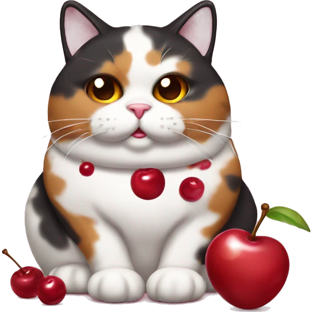 Fat calico cat with cherry sundae emoji