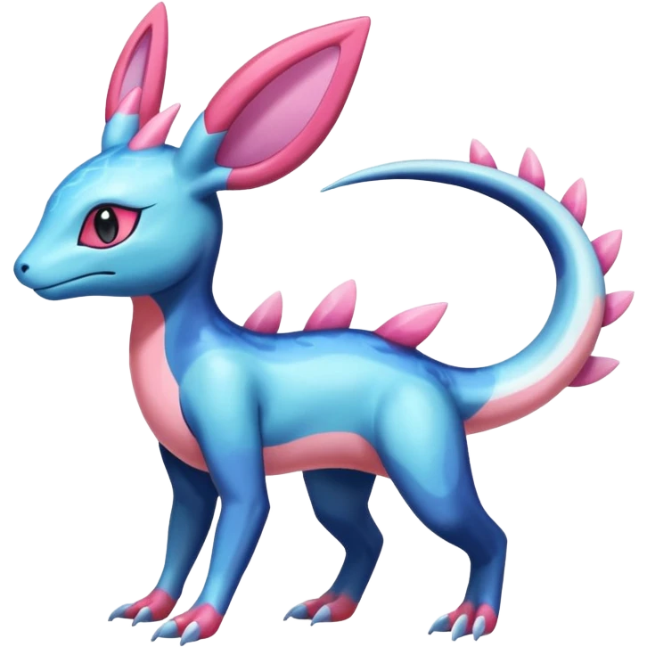 Shiny Horned Helioptile-Salandit-Sylveon-Amaura-Fakémon-hybrid-creature (full body)  emoji
