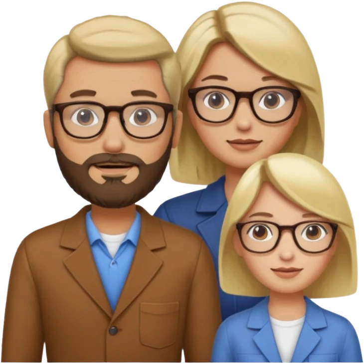 A man with hair and glasses a woman with long brown hair a man with a beard and a woman with a blonde bob emoji