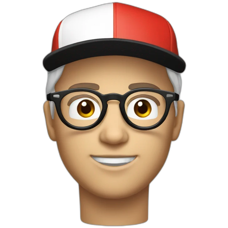 ball pale skin red cap with black brim no mouth round white solid glasses emoji