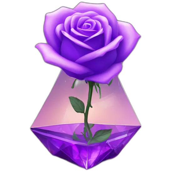Purple digital rose in shiny glass octahedron emoji