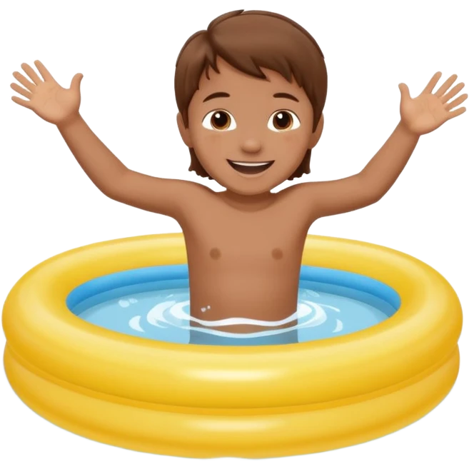 Enfant 2 ans cheveux brun qui saute dans sa piscine gonflable  emoji