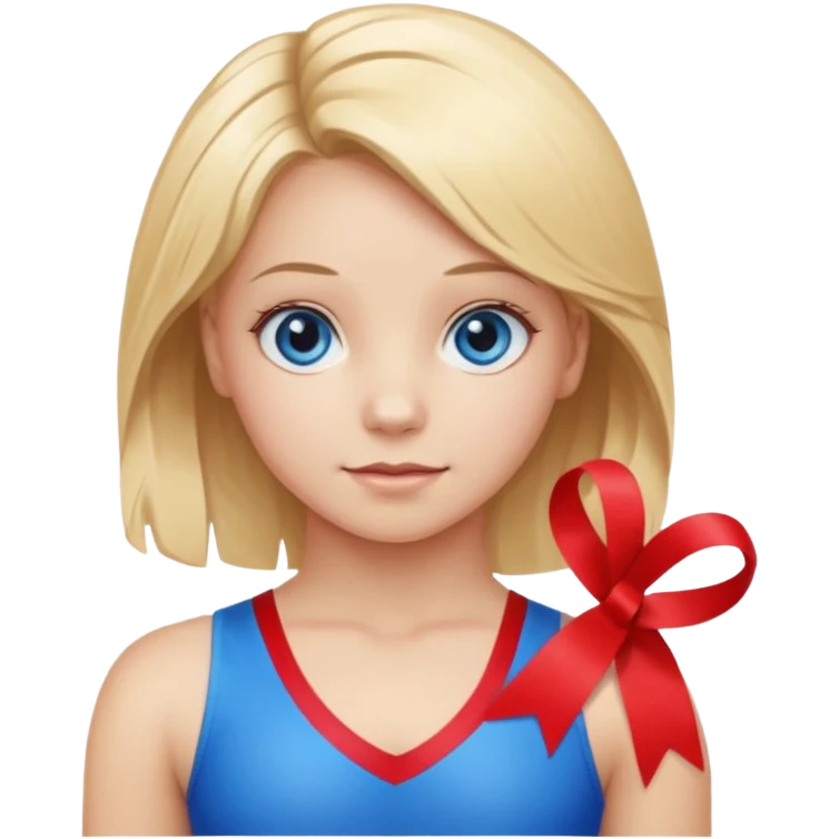 girl gymnast with blonde hair and blue eyes, holding a ribbon emoji