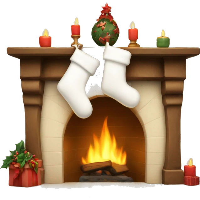 Cream stocking on fireplace emoji