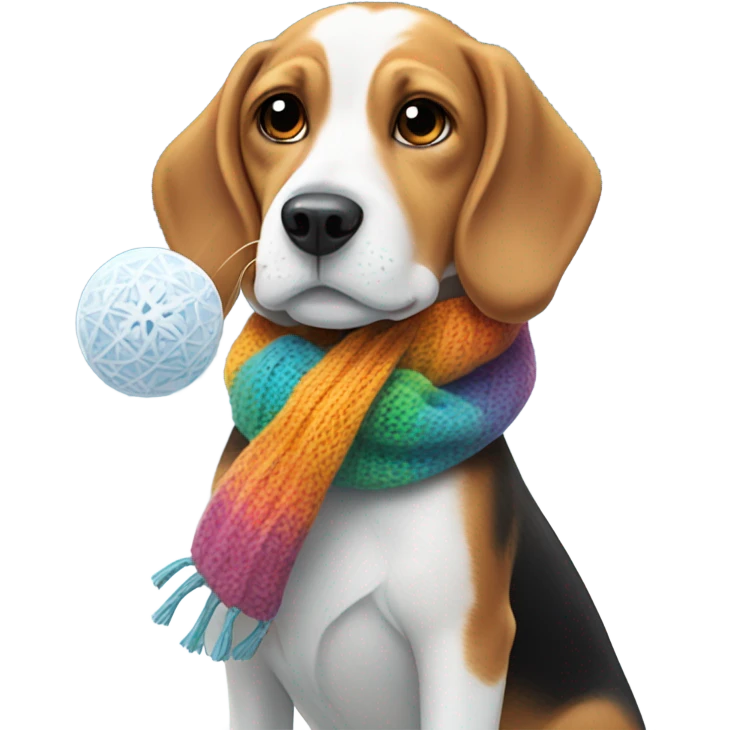 Beagle with winter clothes and snowball fight emoji