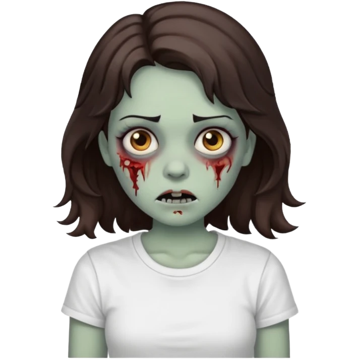 zombie girl who has wavy dark brown hair and a white t shirt emoji