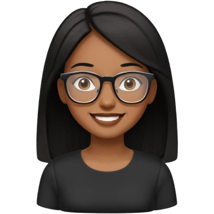 Cor da pele parda óculos um pouco quadrado cabelos longos e preto roupas blusinhas de manga curta emoji