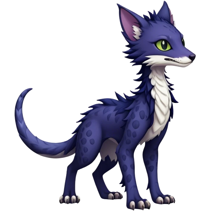 Kawaii dark edgy fantasy feline-vernid-sergal-fursona animal creature with a tufted tail full body with intricate markings  emoji