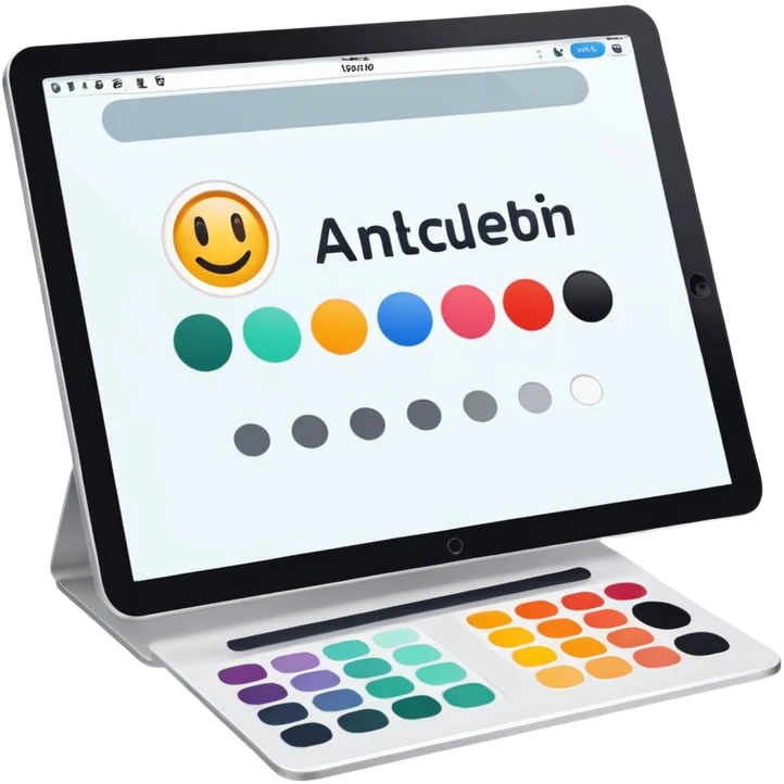 digital screen showing a basic logo being edited, with vector handles and a color palette emoji