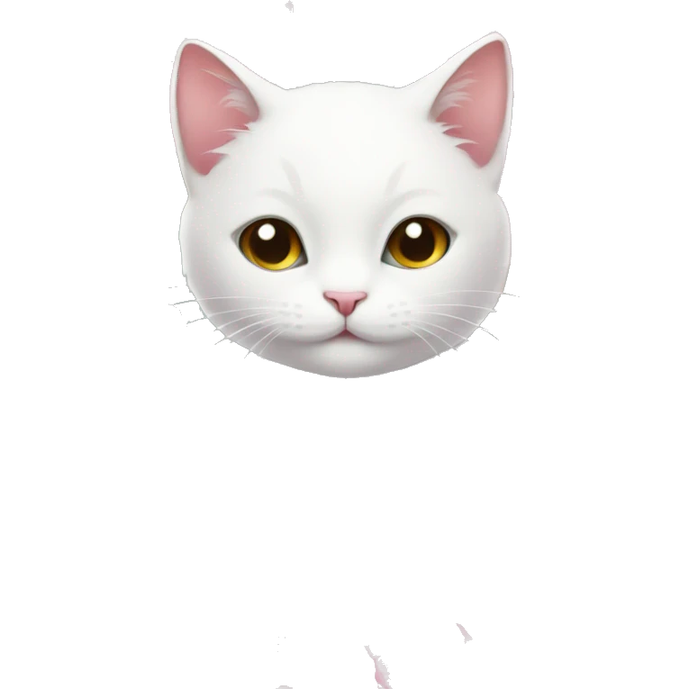 cute white cat holding light pink peonies emoji