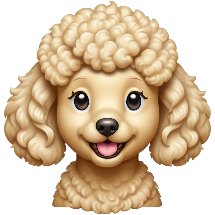 Cinematic Comical Cream Poodle Portrait Emoji, Head tilted dramatically with an exaggeratedly amused expression, featuring a glossy, curly cream Fur with a radiant sheen, wide, expressive warm eyes filled with playful disbelief, Simplified yet hilariously expressive features, highly detailed, glowing with a slightly sassy glow, high shine, dramatic yet playful, stylized with an air of cheeky mischief, bright and endearing, soft glowing outline, capturing the essence of a spirited and over-the-top companion, so meme-worthy it feels like it could side-eye its way into internet fame instantly! emoji