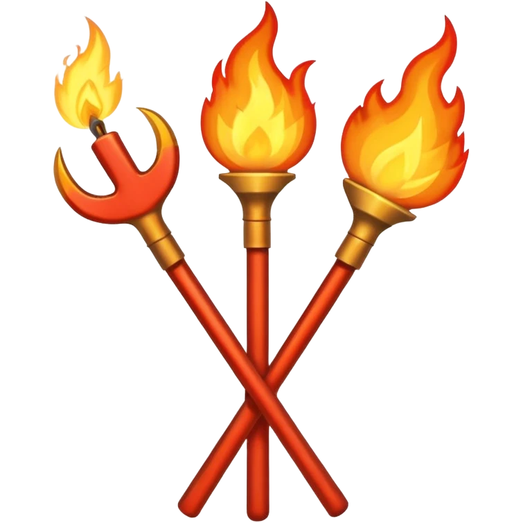 a three pronged pitchfork and a torch crossing each other to make an x emoji