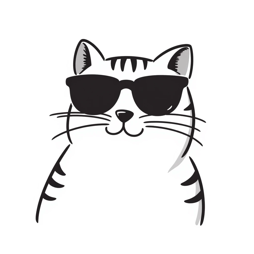 cat wearing sunglasses wearing sunglasses, hand drawn doodle style emoji