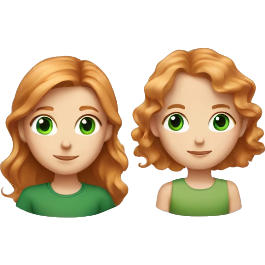 Strawberry blonde girl with green eyes and a boy with brown hair and green eyes emoji