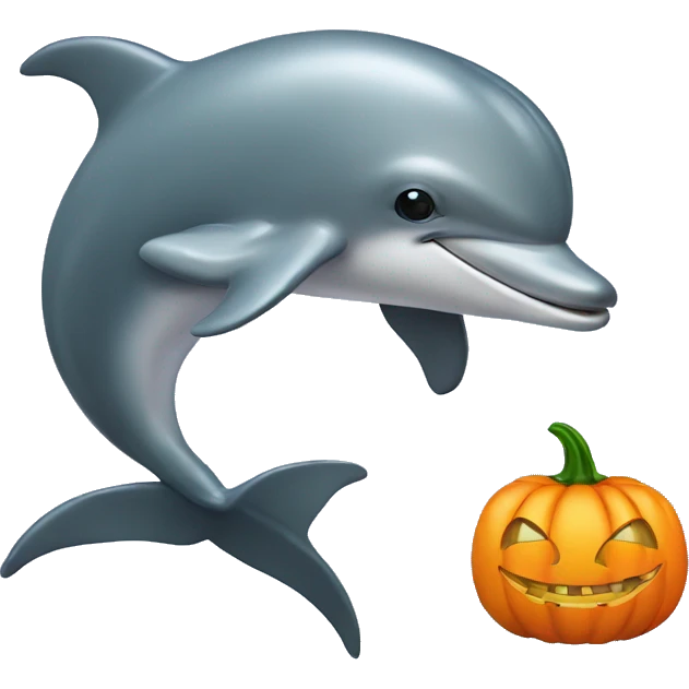 Dolphin With a Halloween pumpkin for head emoji