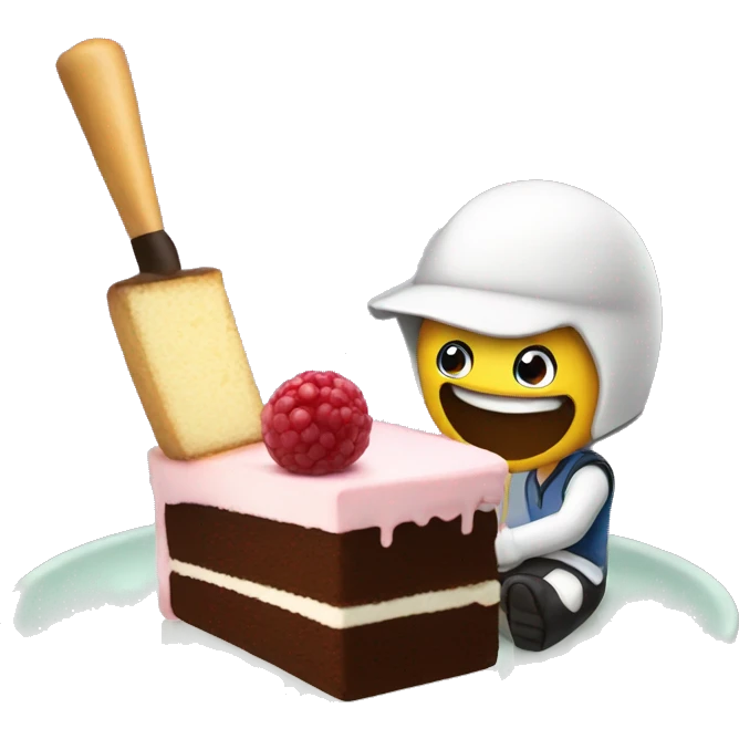 playing crictket and eating cake emoji