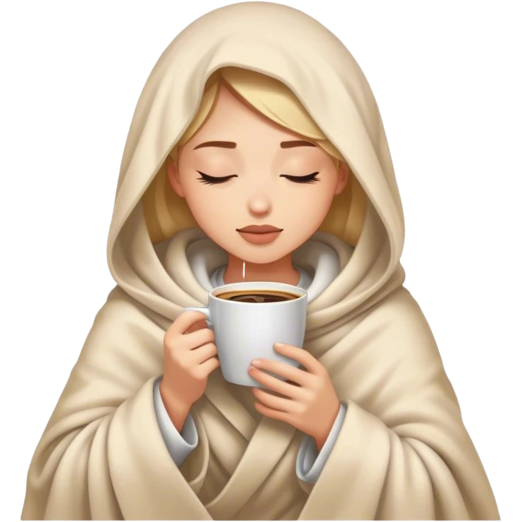 girl inside a blanket sipping coffee eyes closed emoji