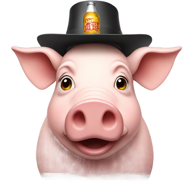 Pig big wearing a hat drinking beer emoji