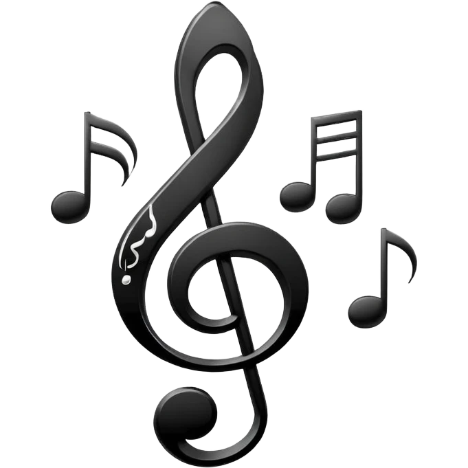 Minimalistic flat vector icon, iOS style, thin black contour on white background. Treble clef and musical notes. Clean, no text, no shadows.
 emoji