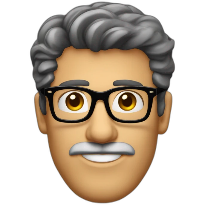 Hombre moreno con capello muy corto ondulado canosa, barba canosa con lentes de color negro emoji