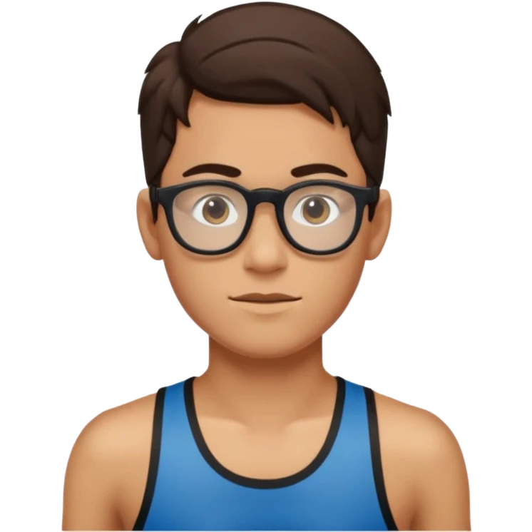Chico joven, cabello largo marrón oscuro, con lentes de running, sin camisa emoji