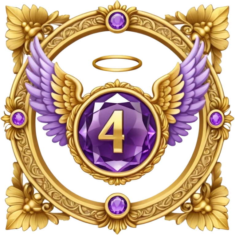 4th place award Number in frame decorated with golden angel  wings and amethyst  stone emoji