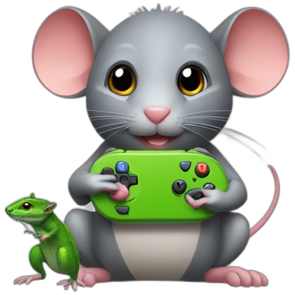 Rat with lizard playing playstation emoji