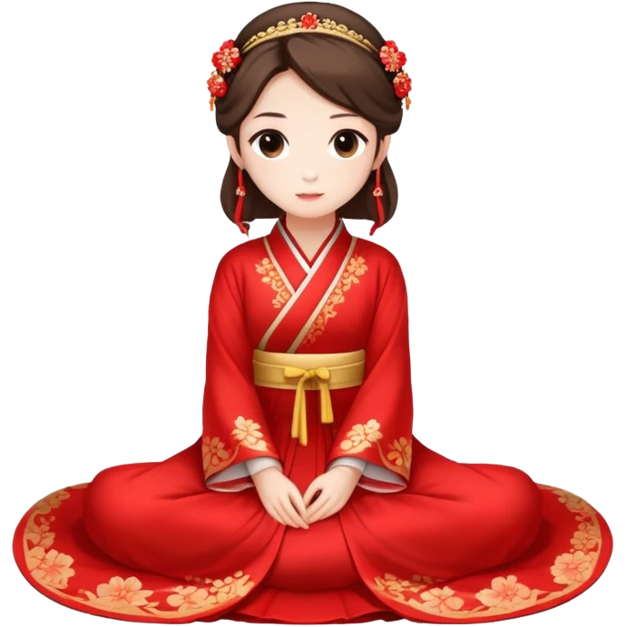 Beautiful girl wearing red Hanfu wedding dress sitting emoji