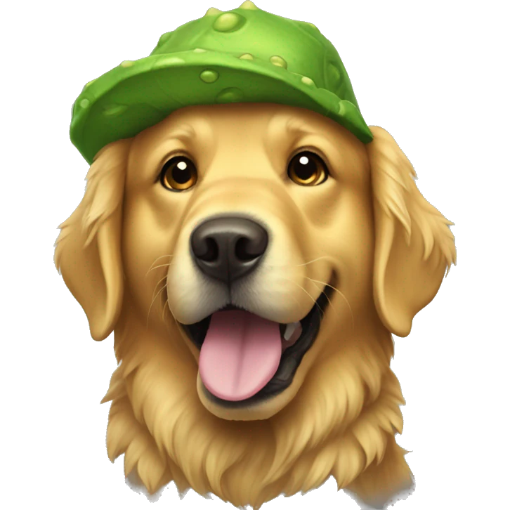 Golden retriever dressed in a dinosaur costume emoji