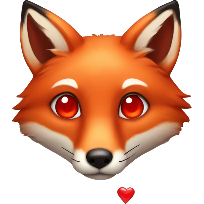 deep lush red fox face with tiny red heart instead of eyes emoji