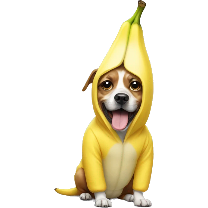Dog wearing banana suit emoji