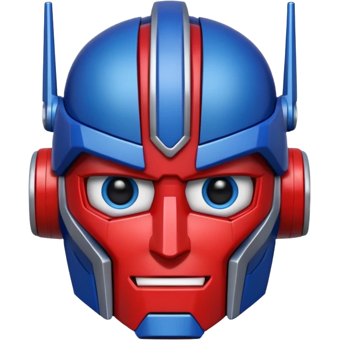 Optimus Prime emoji, apple style, simple and expressive, blue and red robot face with silver details, no text emoji