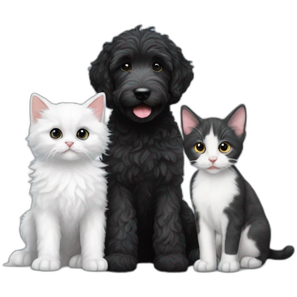 All Black labradoodle and white and grey kitten emoji