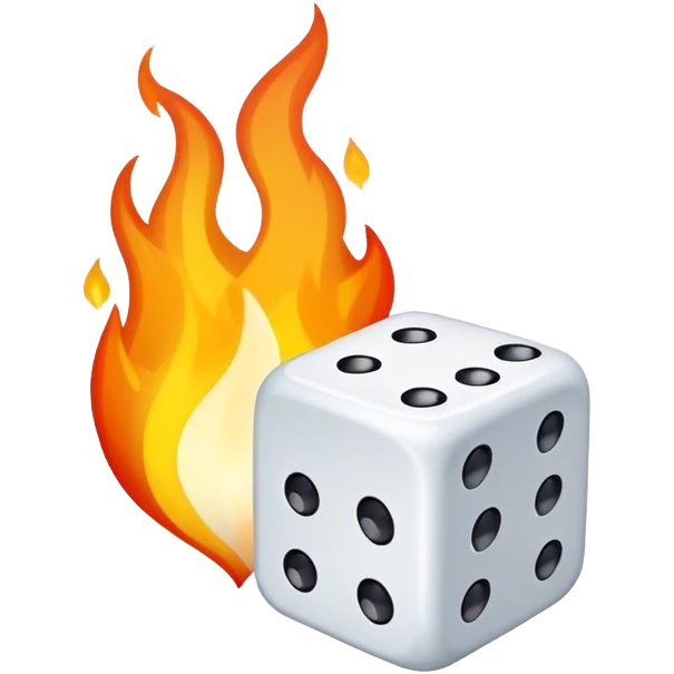 A rising flame with a small dice inside emoji