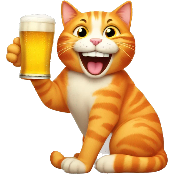 Orange cat with a pint of beer laughing emoji