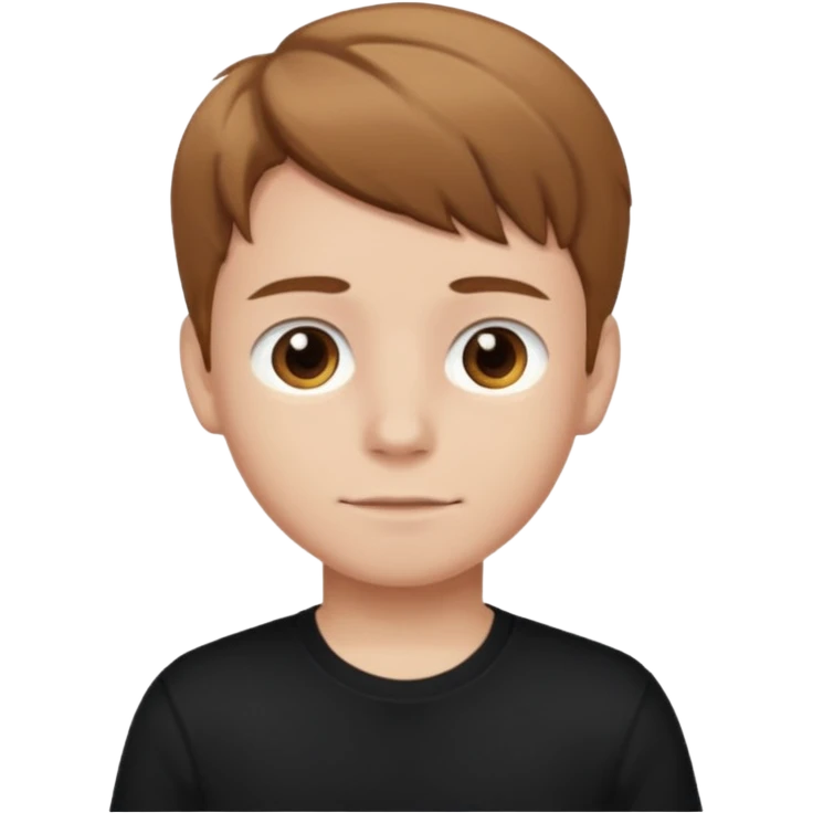 A boy with light brown hair and brown eyes and white skin and black t shirt  emoji