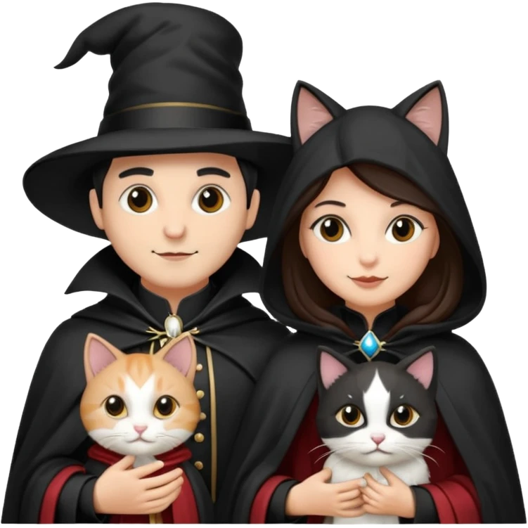 magician couple and their pet cat emoji