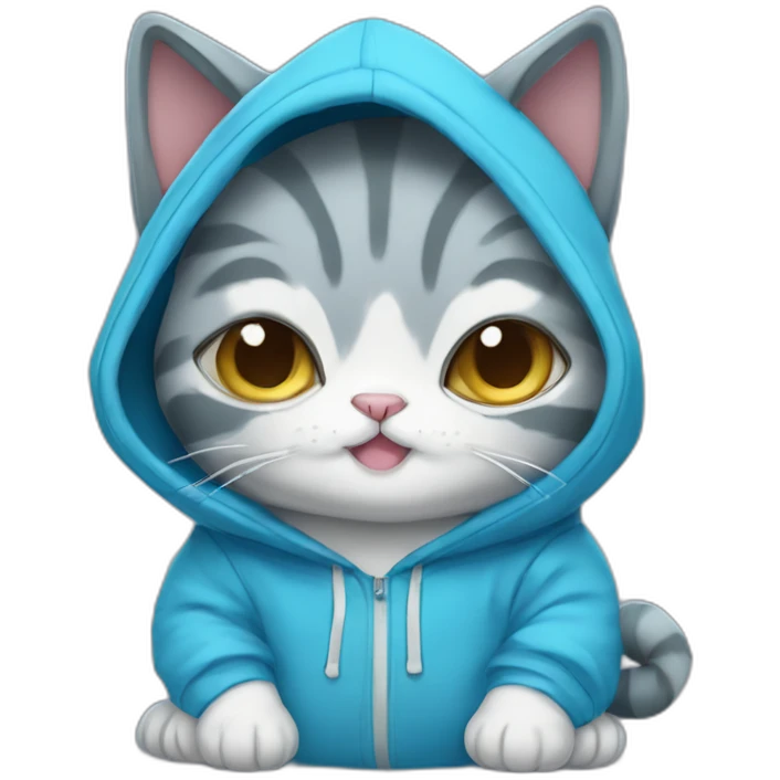 blue kawaï pudgy humanized cat wearing a hoodie emoji
