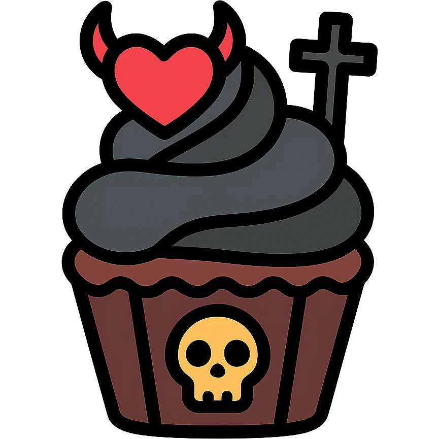 gothic cupcake icon, color outlined style, dark gothic elements emoji