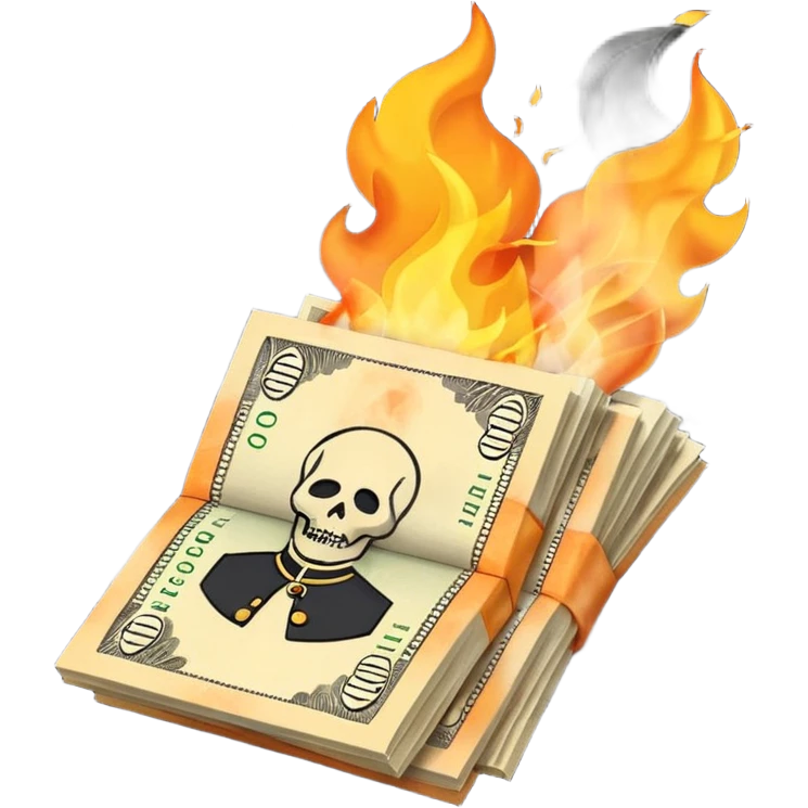 fiery exploding stack of russian ruble notes emoji