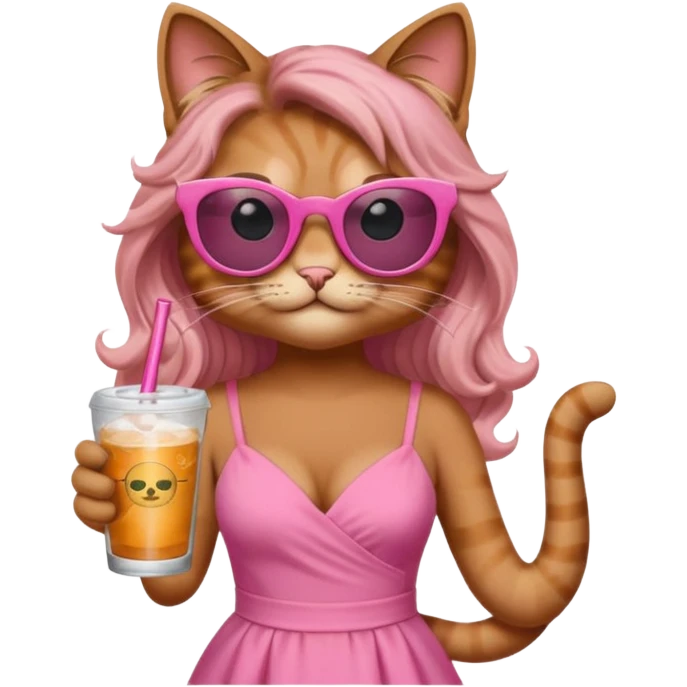 cat long curling hair in drink holders with sunglasses dikkine dress emoji