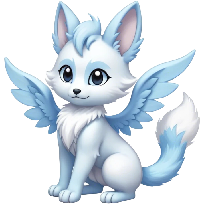 Angelic white and light blue ear-wings Kawaii dark fantasy ethereal anthro fursona Fakemon with tufted tail  emoji