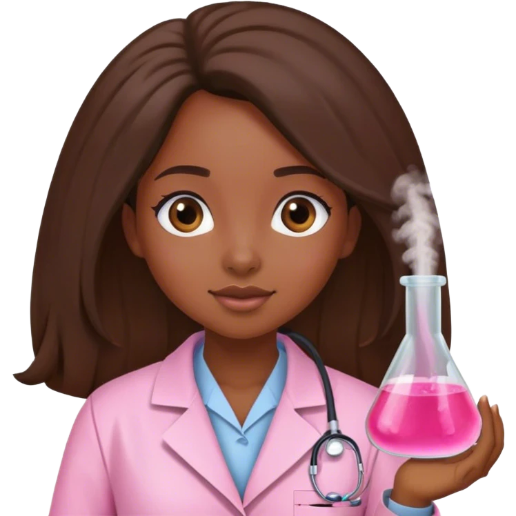 Black girl with long  hair is a scientist with pink lab coat emoji