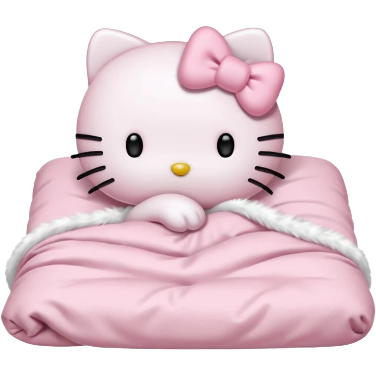 💖💖💖💖💖💖Hello kitty with light pink bow sleeping in a light pink bed emoji