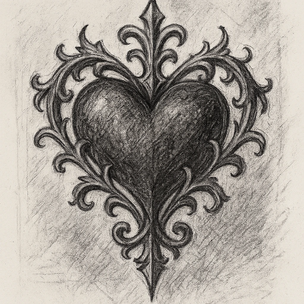 gothic heart, ornate, dark, elegant, pencil sketch style emoji