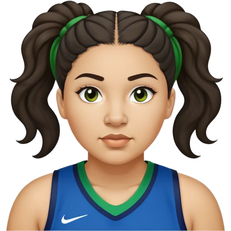  plus size light skin latino women basketball player with wavy dark hair in pony tail flat wide nose wearing blue green  uniform emoji