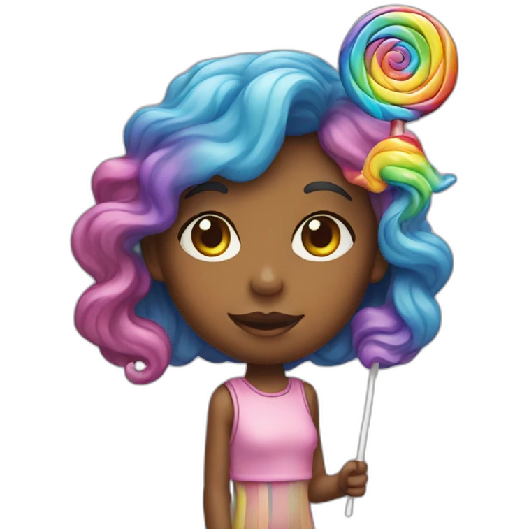 girl with rainbow swirly lollipop emoji